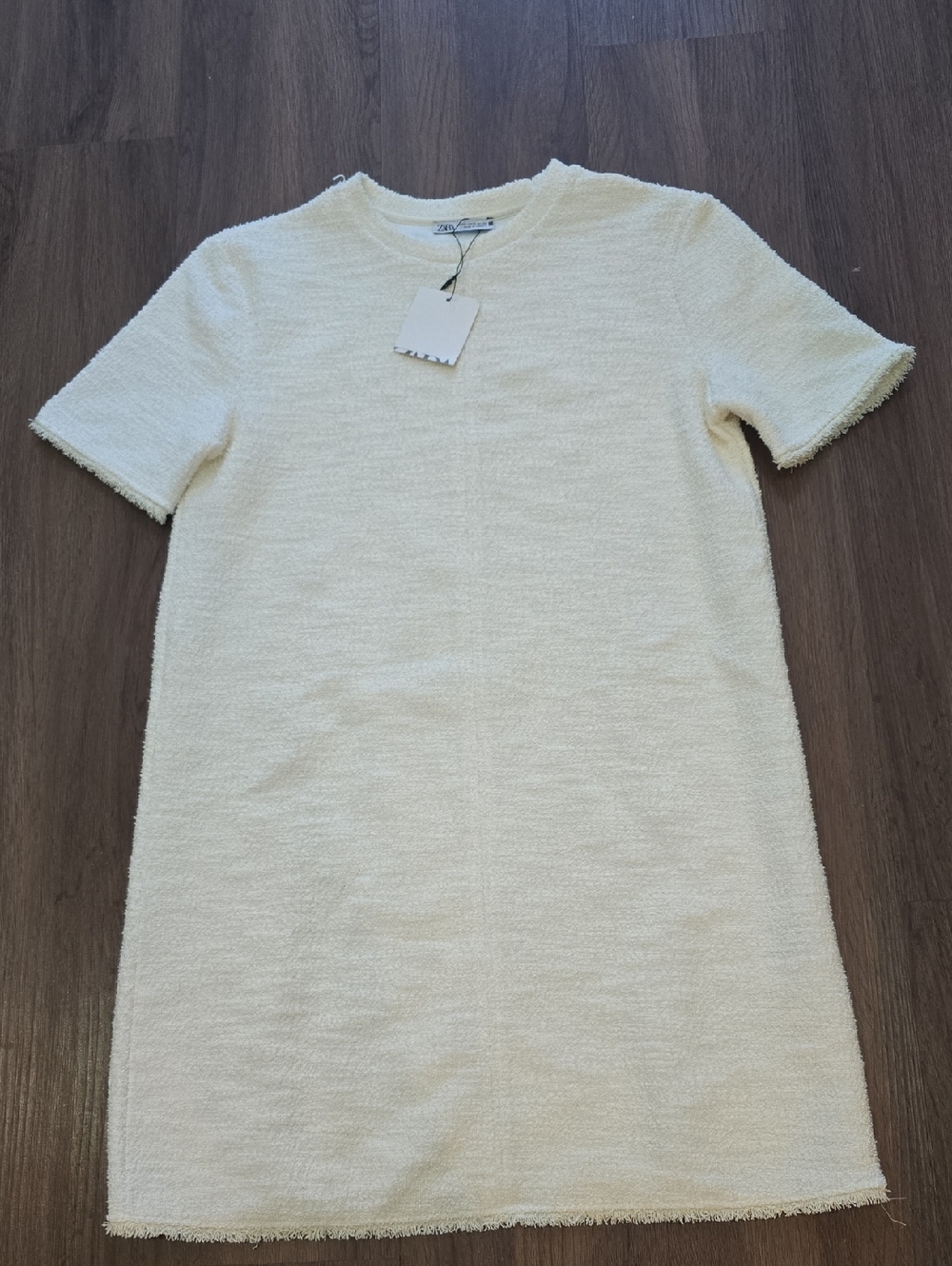 Zara Cream Textured Short Sleeve Shift Top